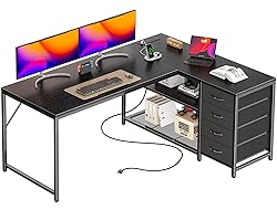 PRAISUN 53" L Shaped Desk with Power Outlets and