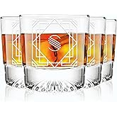 Greenline Goods - Monogram Art Deco Etched Letter S Whiskey Glass Perfect for Bourbon, Scotch, Liquor, Cocktail - Crystal Whiskey Glasses Set of 4 - Best Tasting Experience with Vintage Rocks Glasses