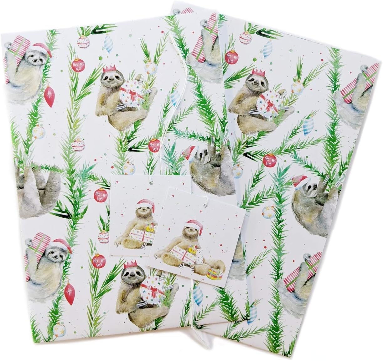 Christmas Sloth Gift Wrapping Paper 2 Sheets and 2 Tags Amazon.co.uk