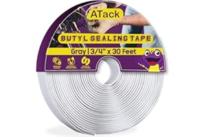 ATack Gray Butyl Seal Tape 1/8-Inch x 3/4-Inch x 30-Foot Leak Proof Putty Tape for RV Repair, Window, Boat Sealing, Glass and EDPM Rubber Roof Patching