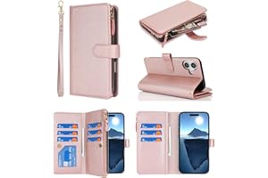 Jaorty Wallet Case for iPhone 16 with Strap,for iPhone 16 Case Wallet for Women Men,[9 Card Slots] [Wrist Strap] Zipper Cash 