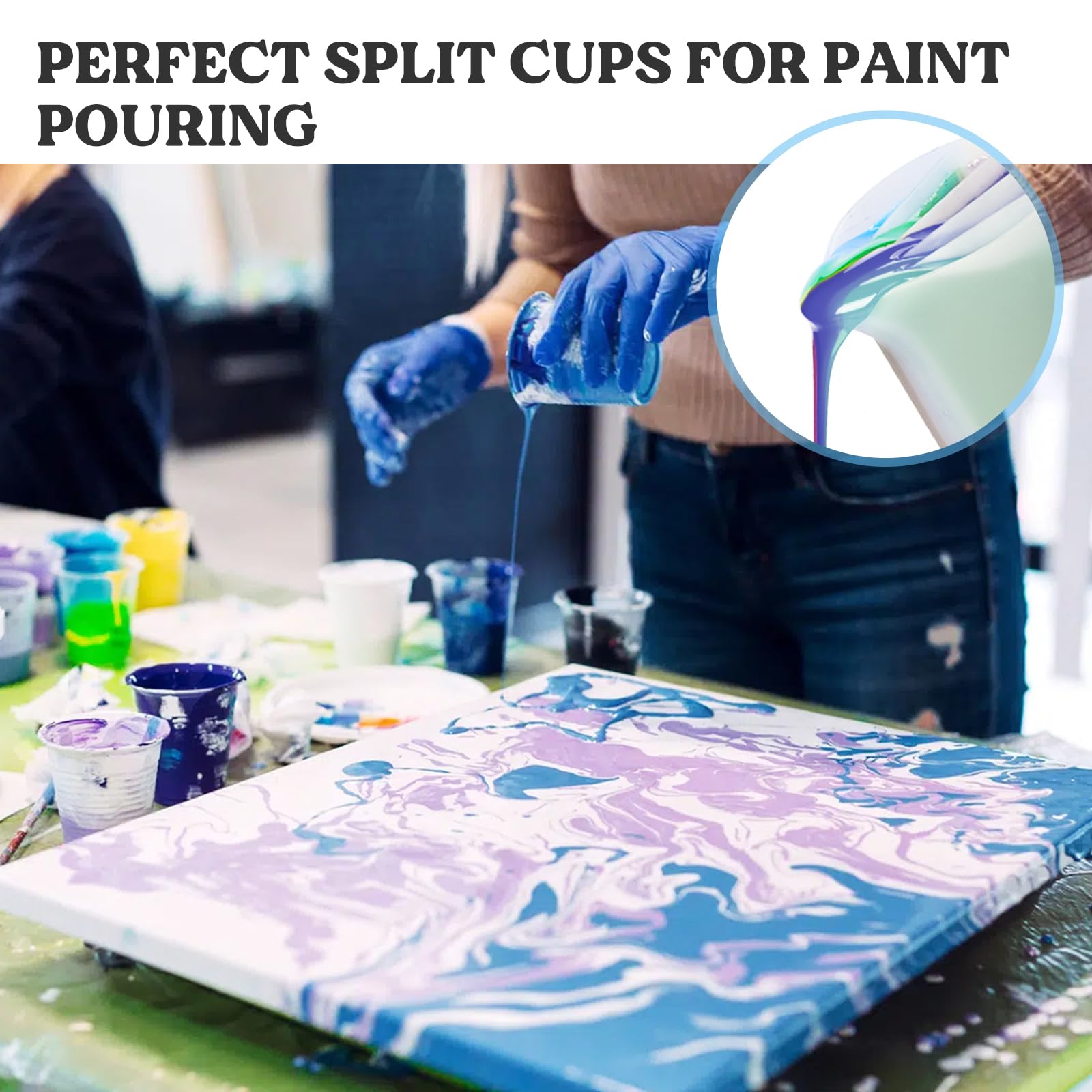 LET'S RESIN 17OZ/500ML Split Cup with Handle, Thicken & Easy Clean Split Cups for Paint Pouring with 5 Channels, Silicone Reusable Fluid Art Split Cups for Acrylic Paint, Resin Molds, Epoxy Resin Art