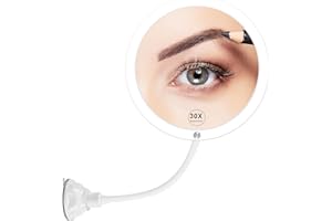 Fabuday Flexible Gooseneck 30x Magnifying Mirror with Lights - Rechargeable Lighted Makeup Mirror with Magnification & 3 Color Lighting, LED Magnified Suction Mirrors for Wall, Travel Light Up Mirror