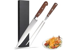 ChimimeDecor Carving Knife Set, 8" High Carbon Stainless Steel Turkey Carving Knife and Fork Set with Triple-Rivet, Full Tang