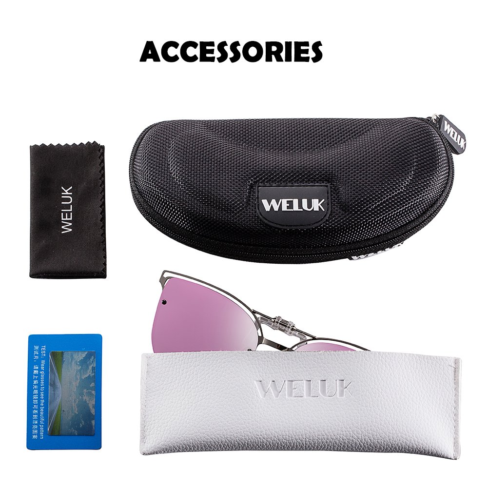 WELUK Polarized Clip-on Flip up Cat Eye Sunglasses Metal Frame for Prescription Glasses