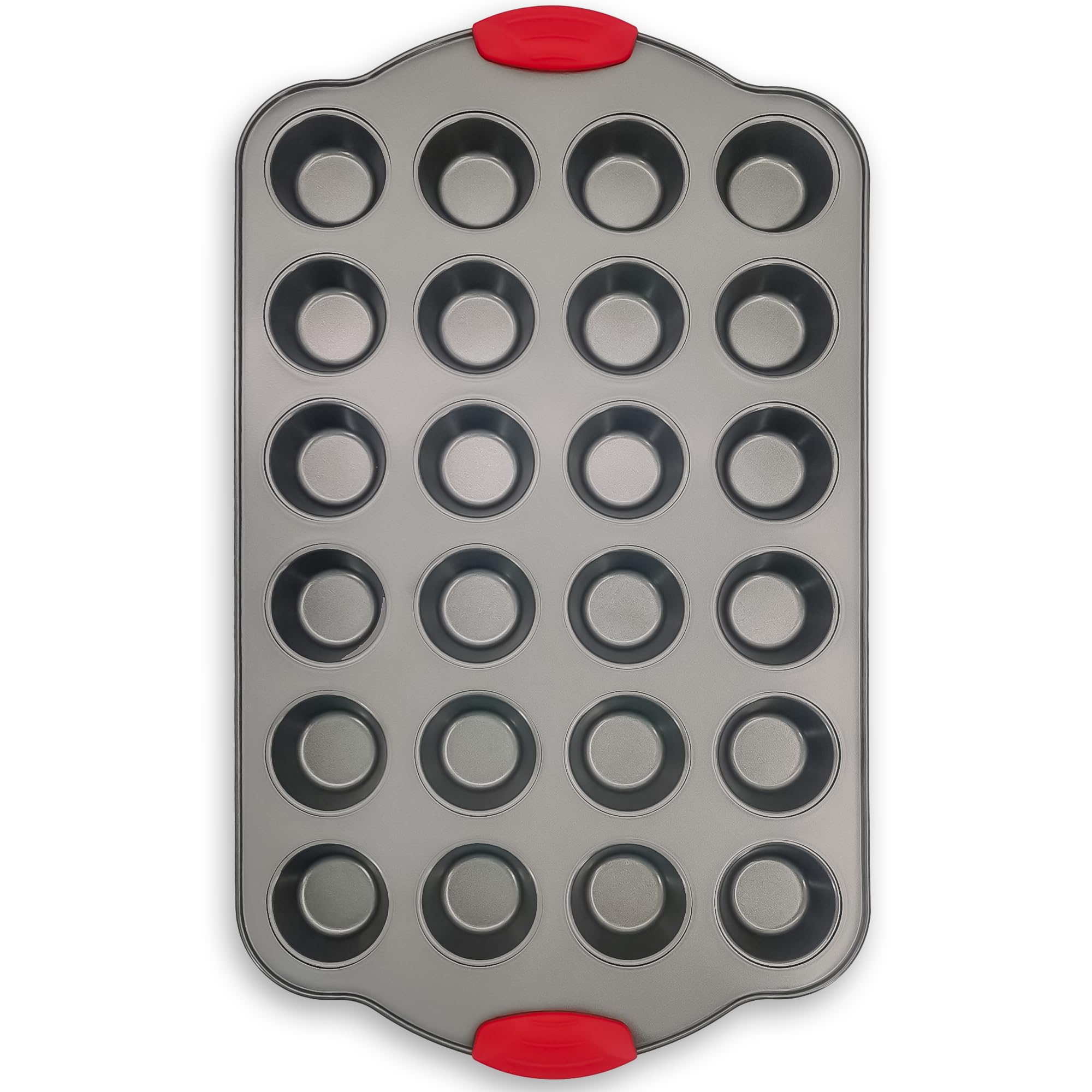 Boxiki Kitchen 24 Cup Mini Muffin Pan with Silicone Handles | Professional Non-Stick Cupcake Pan for Muffins, Cupcakes, Egg Bites, and More