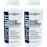 Fresh Butt Body Powder for Men and Women - Unscented Deodorant Powder, Anti-Chafing, Talc-Free, 6oz (Pack of 2)