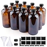 PINIWON 12 Pack 16 oz Amber Glass Bottles, Boston