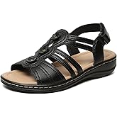 Brykan Womens Sandals Flats Comfort Leather Walking Orthopedic Sandals Casual Summer Shoes with Arch Support for Dressy Beach Hiking Vacation Camping Travel Pool Shopping Dating Water sports