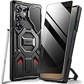 TONGATE Magnetic for Samsung Galaxy S25 Ultra Case with Privacy Screen Protector, [Compatible with MagSafe][Camera Protective Cover][Military-Grade Protection] Ring Stand Phone Case S25 Ultra, Black