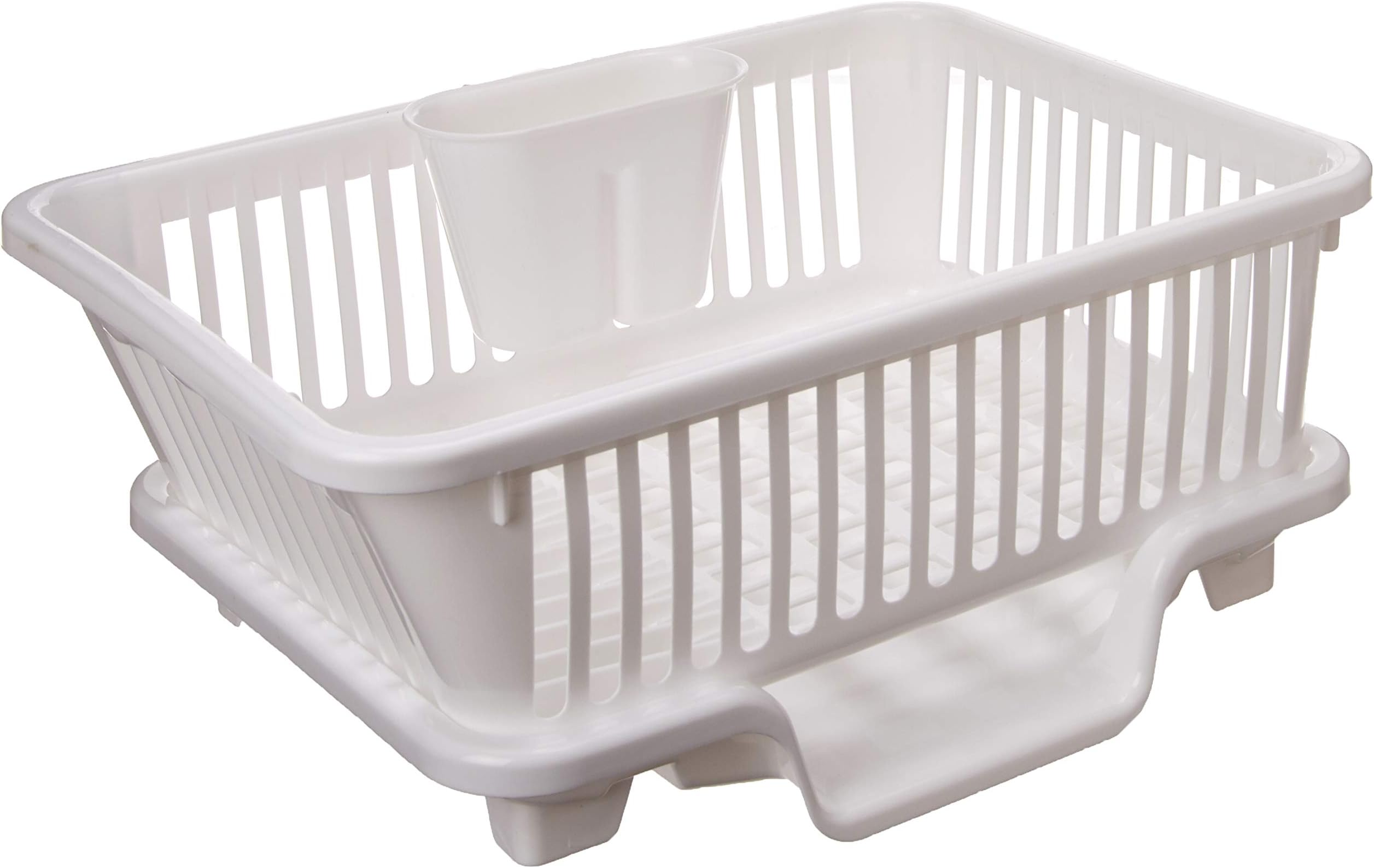 BasicwisePlastic Dish Rack with Drain Board and Utensil Cup
