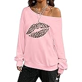 KIDDAD Leopard Bow Sweatshirt for Women Off the Shoulder Sweatshirts Y2k Graphic Shirt Fall Casual Long Sleeve Top