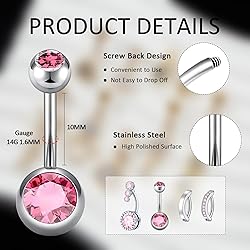 Beautidots 9PCS Belly Button Ring Pink Dangle