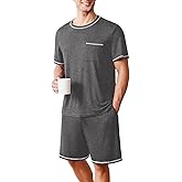 Ekouaer Men's Pajamas Set Casual Short Sleeve Shirts and Shorts Soft 2 Piece Loungewear With Pockets