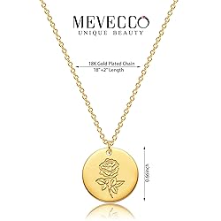 MEVECCO Birth Flower Necklace 18k Gold Engraved
