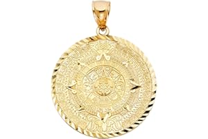 TGDJ Gold Aztec Charm Mayan Calendar Pendant, 1.6" Diameter
