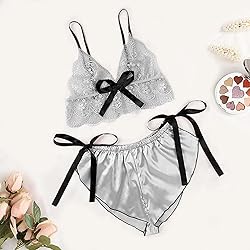 Women's Nightgown Two Piece Lace Satin Spaghetti