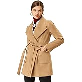 Allegra K Women's Winter Wrap Coat Turndwon Collar Christmas Long Sleeve Tie Belt Coat with Pockets