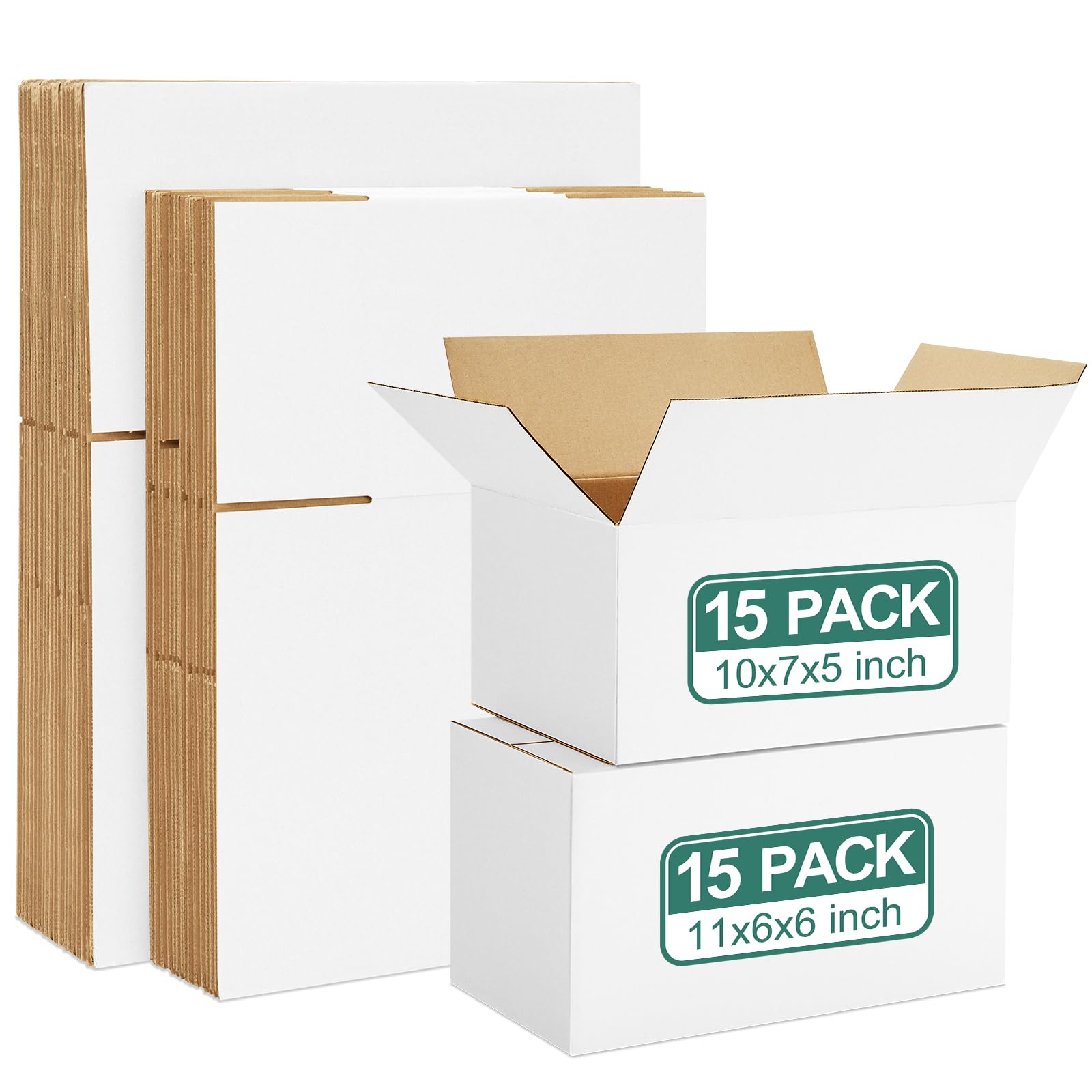 Photo 1 of Eupako 30 Pack Small Shipping Boxes Assorted Sizes, 10x7x5 & 11x6x6 15 PCS Each Small Boxes, White Corrugated Box Mailers, Cardboard Boxes for Packaging Small Business, Mailing