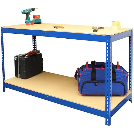 Hardcastle Blaue Stahl-Werkbank mit 2 Ebenen - in der Größe 90 cm oder 150 cm