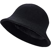 Women Cloche Bucket Hat Vintage Faux Wool Felt Hat Winter Warm Church Bowler Cap Ladies Fedora Fall Bell Round Cap