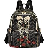 ALAZA Skull in Love with Roses Flowers Mini Backpack Purse for Women Travel Bag Lightweight Shoulder Bag Fashion Daypack