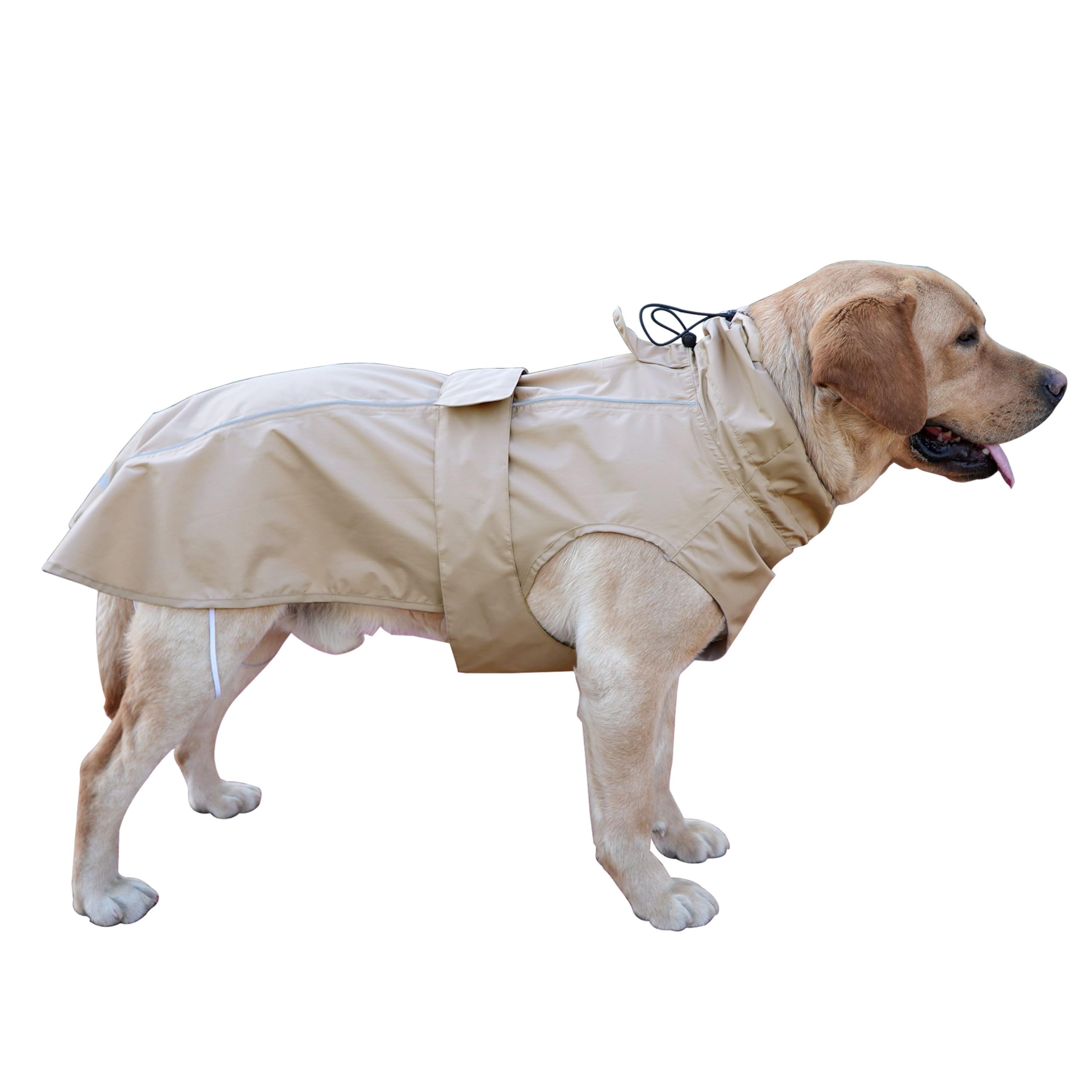 Adjustable Waterproof Dog Raincoat for Dogs,Lightweight Pet Rain Jacket Puppy Clothes with Reflective Strip for Small Medium Large Dogs(Khaki, Medium)
