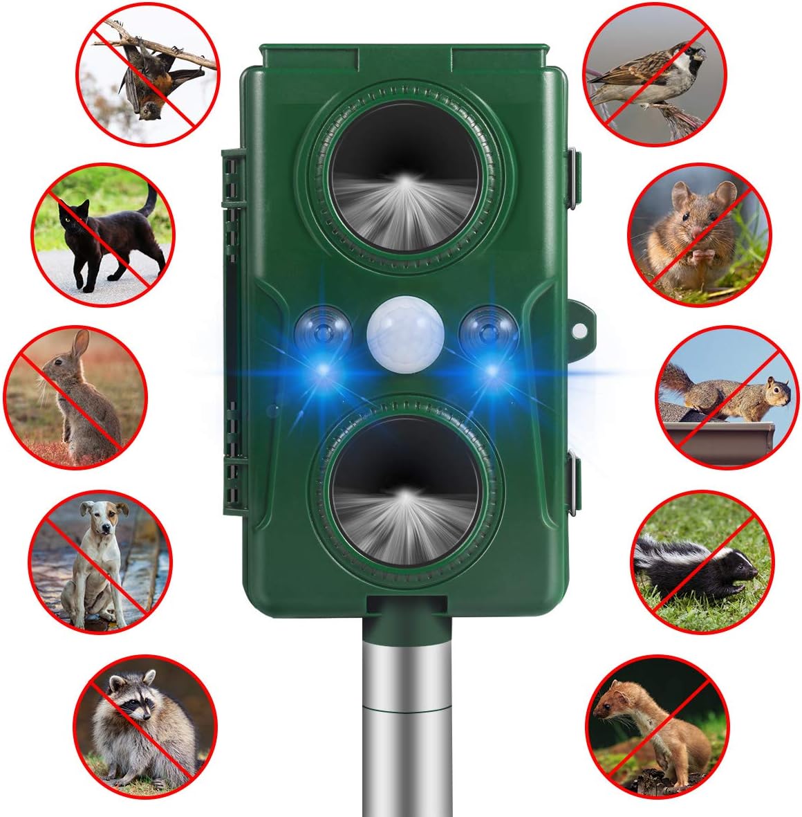 Clever sprouts Dog Cat Repellent, Ultrasonic Animal Repellent with Motion Sensor and Flashing Lights Outdoor Solar Powered Waterproof Farm Garden Yard Repellent, Cats, Dogs, Foxes, Birds, Skunks, Rod: Pet Supplies