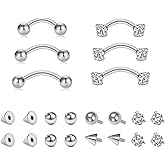 Zolure Eyebrow Piercing Jewelry Curved Barbell Stianless Steel Tiny Eyebrow Ring Daith Rook Earrings Vertical Labret Lip Jewelrys Ear Helix Conch for Women Men 16g 6mm/8mm/10mm