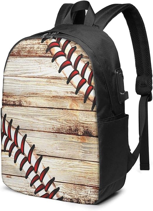 RetroBaseballRucksack aus Holz für Laptop, College, Schule, lässiger
