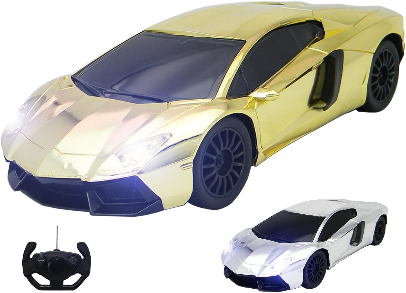 Playtech Logic RC Remote Control Car for Kids with Working Lights, 1:16 Electric Radio Controlled RC Cars Top Kids Boys Girls Car Toys, PL9124 RTR 27Mhz Gold / Silver