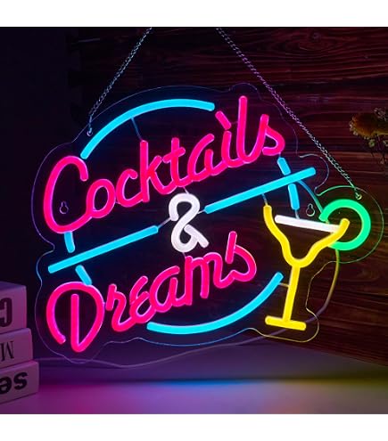 Cocktails and Dreams Neon Sign, Cocktails Bar Wall Decor Art