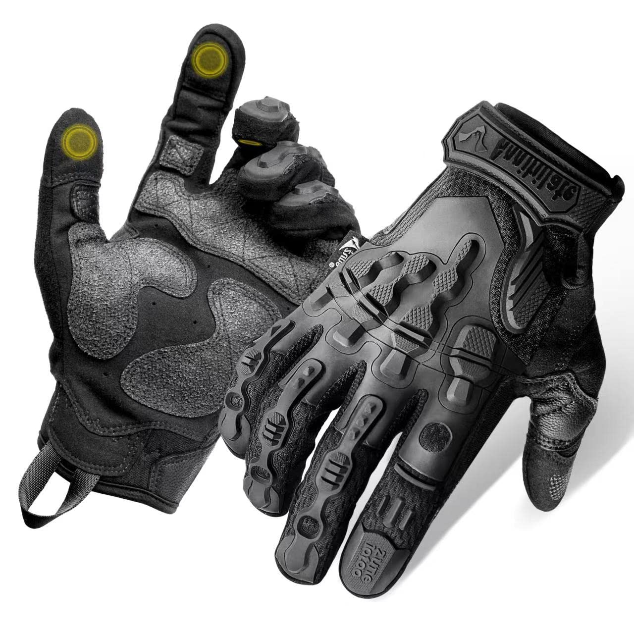ZUNE LOTOO Motorcycle Gloves for Men and Women, Touchscreen Motorbike Black Gloves with Shock-Absorbing Kevlar Palm Padded, Lightweight Gloves for Cycling, Riding, Road Racing, Motocross, XL