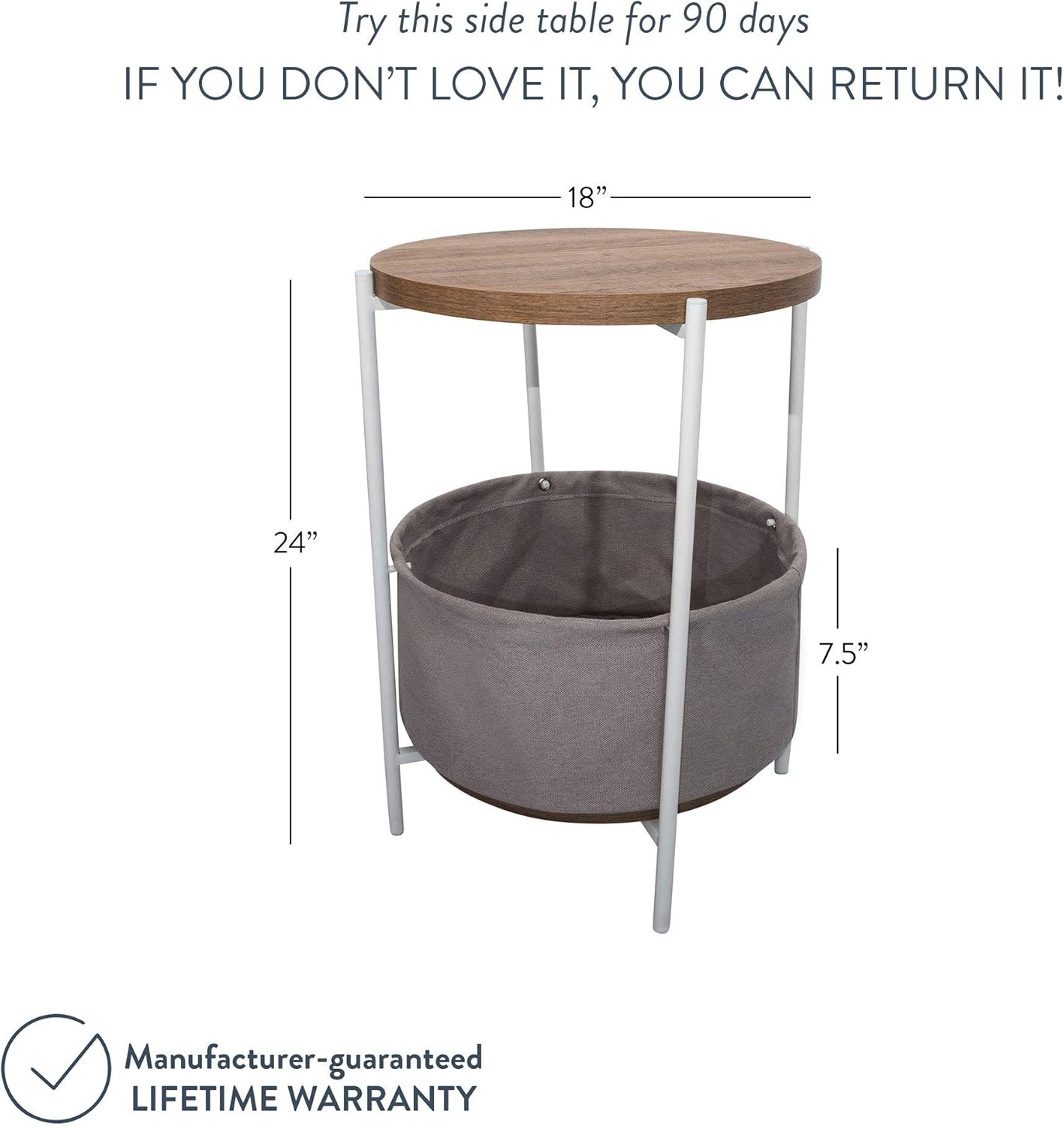 Nathan James Oraa Round Wood Side Table with Fabric Storage, Light Brown/White: Furniture & Decor