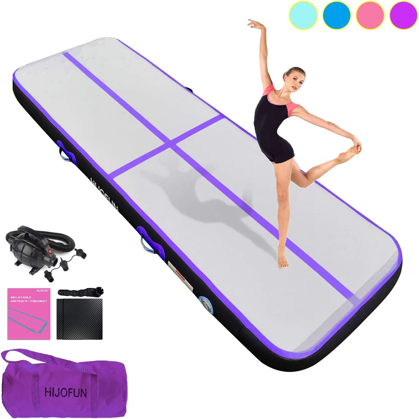 HIJOFUN Air Track Tumbling Mat Inflatable Gymnastics 10ft 3M Purple for Toddler/Adults, Gym Air Floor Yoga Mat for Outdoor Sports/Training/Cheerleading/Beach/Park
