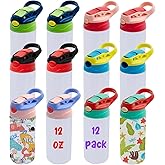 Lilsofee 12 Pack 12 OZ Sublimation Straw Sippy Cup Blank Tumblers Double Wall Vacuum Insulated Mixed Color Thermoses Stainless Steel Water Bottles for School (12)