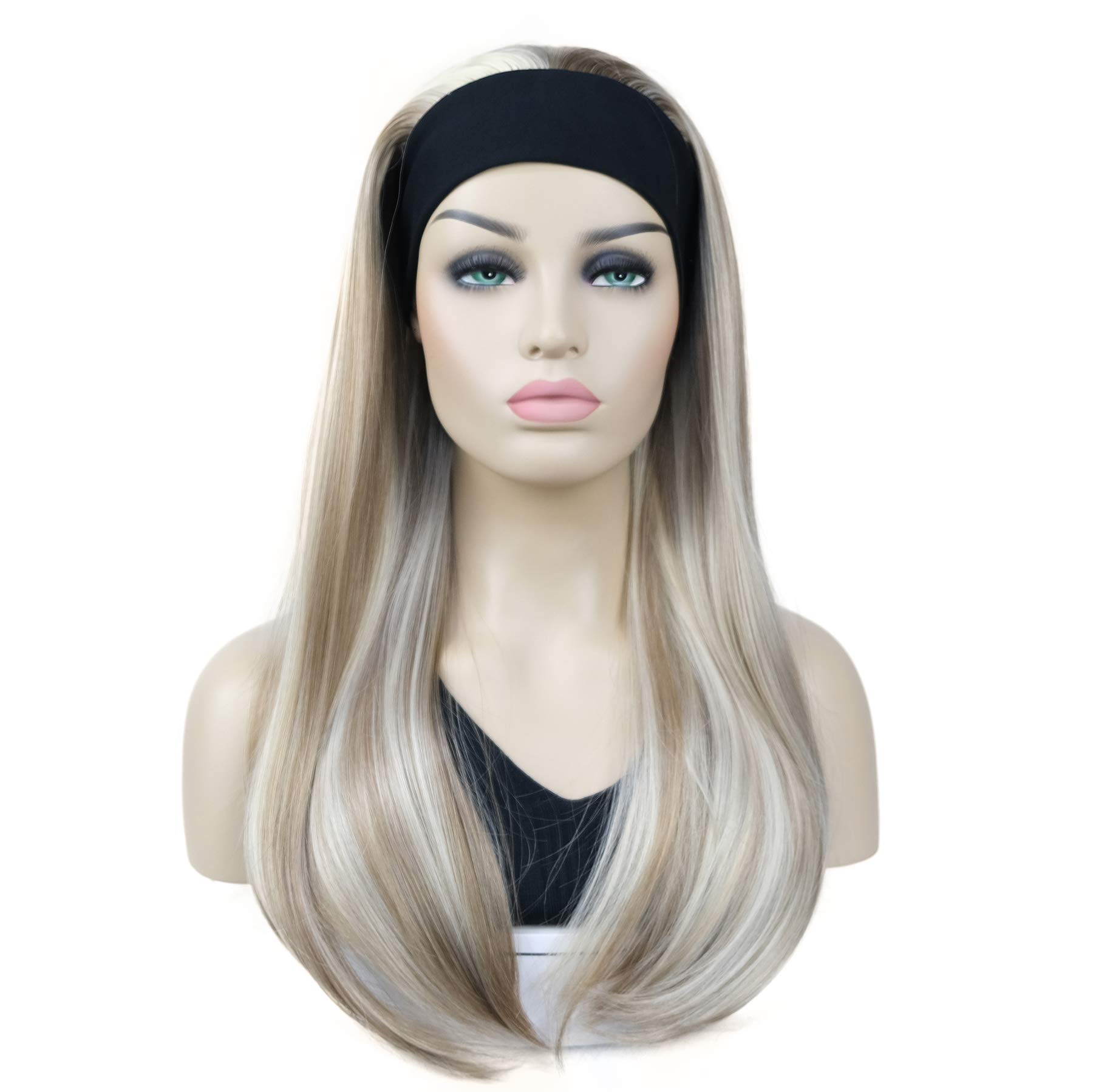 Lydell Long 3/4 Women's wigs hairpiece Straight with Adjust Black Headband wig Synthetic Hair (H16/613 Blonde Highlights)