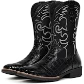 IUV Cowboy Boots For Men Western Caiman Tail Print Wide Fashionable Boots | Distinctive texture, embroidered details, one-of-a-kind look.