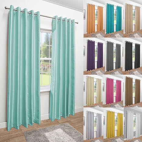 John Aird Faux Silk Fully Lined Eyelet Curtains Duck Egg 229cm