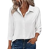 Zeagoo Button Down Shirts for Women 3/4 Sleeve Tops V Neck Collared Blouses Business Casual Outfits S-2XL