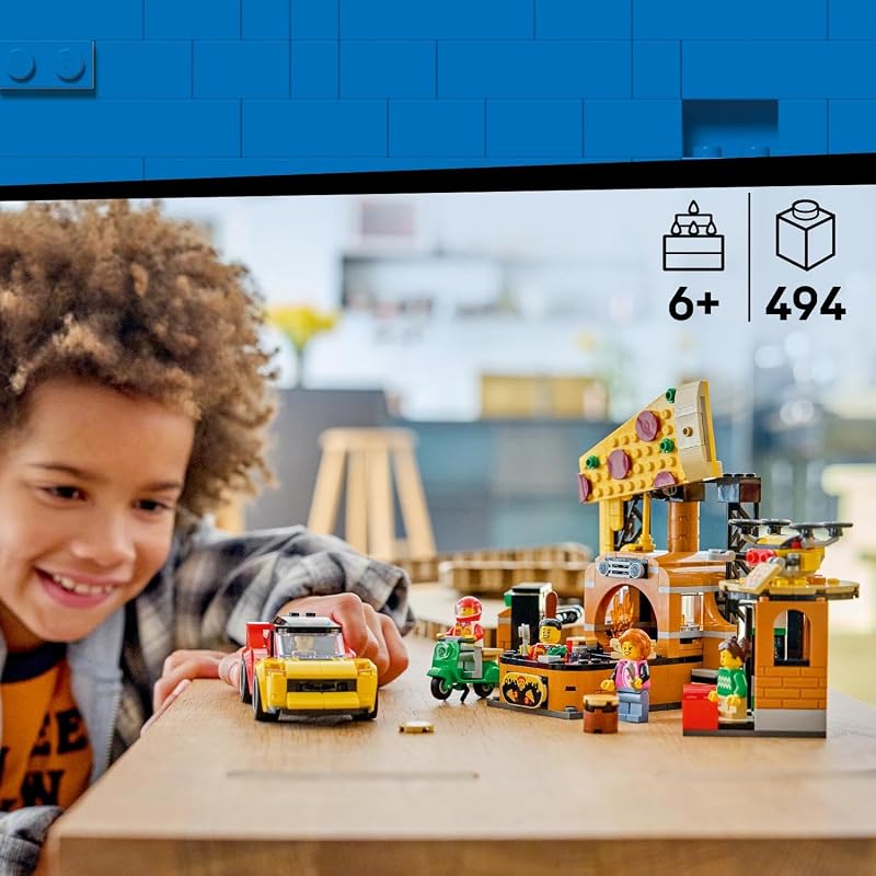 City La Pizzeria et Ses Véhicules de Livraison - Jeu de Construction - Jouet Voiture, Scooter, Drone, Borne d’Arcade & 4 Minifigurines - Idée de Cadeau d'anniversaire pour Garçon dès 6 Ans 60496 — photo 7 sur 8