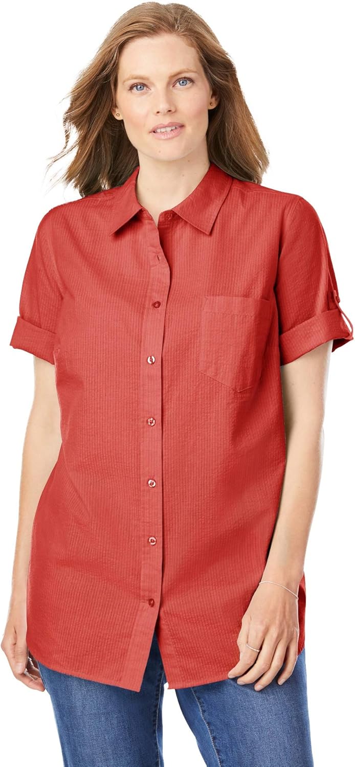 PlusSize Woman Within Womens Plus Size Short Sleeve Button Down