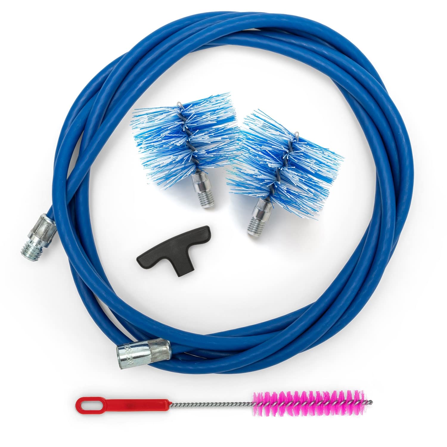 BARETTO Pellet Stove Cleaning Kit Ø 80 – 100 mm | 3 m Extensions with 90° Curvature | 2 Standard Nylon Brushes | M12 Connection | Multipurpose Handle and Brush