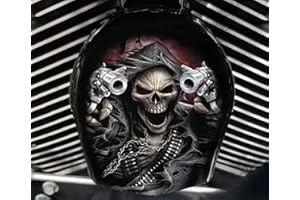 XIAOMA Motorcycle Cowbell Horn Cover, Harley Custom Skull Cowbell Horn Cover, Halloween Motorcycle Reaper Decoration - Gothic Death Harley Custom Made Biker Gifts. (Gunner's Death)