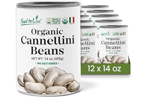 Food to Live Organic Italian Canned Cannellini Beans, 14 oz (Pack of 12) - Unsalted Non-GMO White Kidney Beans. Good Source o