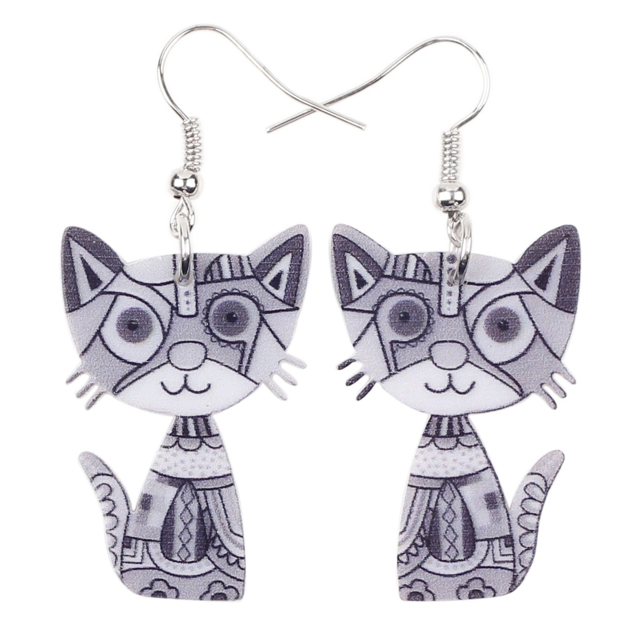 Acrylic Drop Cat Earrings Pets Funny Design 7 Color Lovely Gift For Girl Women By The Bonsny (Grey)