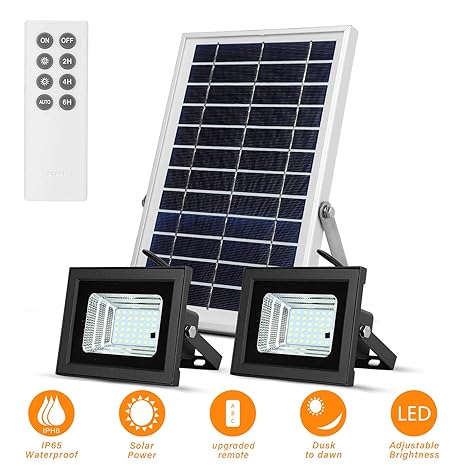 Solar Flood Lights Led Lights Remote Solar Lights Dusk To Dawn Solar Security Light With 6w 800 Lm Dual 42 Leds Ip65 Waterproof Outdoor Solar Lights