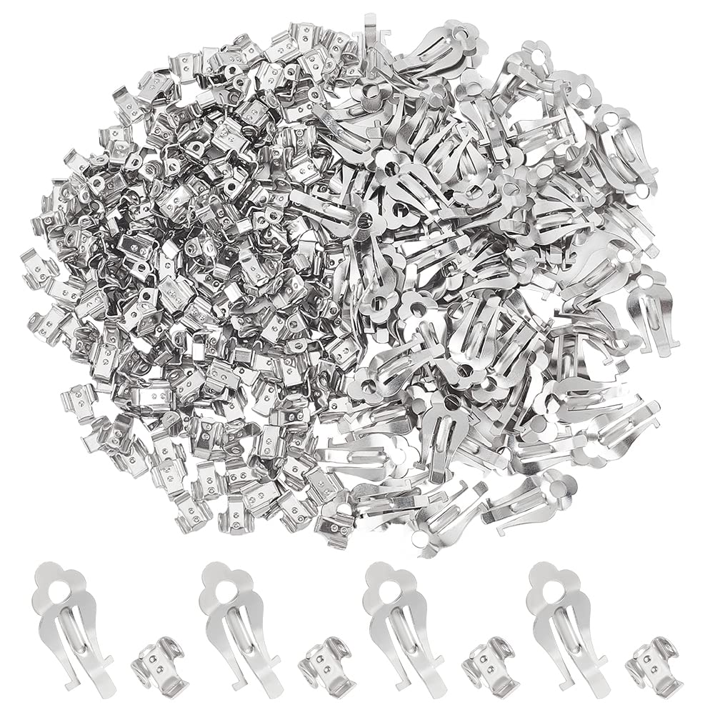 DICOSMETIC 200 Sets Clip-on Earring Findings Stainless Steel Round Flat Back Tray Clips Cabochon Earring Settings Tray with Loop Non-Pierced Earrings Components for Earring Jewelry Making