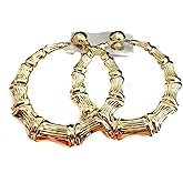 Clip-on Earrings Gold Bamboo Hoop Earrings 3 inch Hoops Non Pierced Ears Large