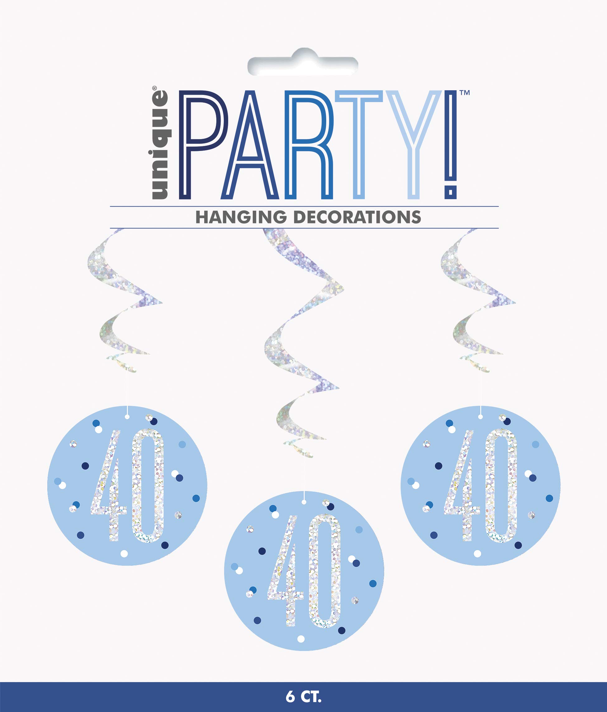 Unique Party 83799 - Hanging Swirl Glitz Blue & Silver 40th Birthday Decorations, Pack of 6